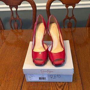 Jessica Simpson Vibrant Red Peep Toe Heels